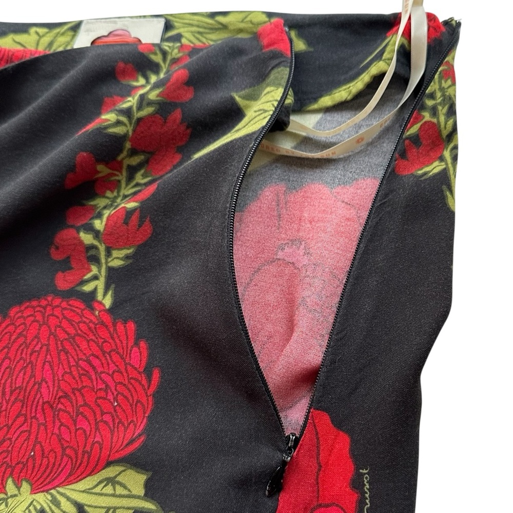 Farm Rio Floral Maxi Slip Skirt Asymmetrical Ruffle Red Black Small S - Picture 11 of 11